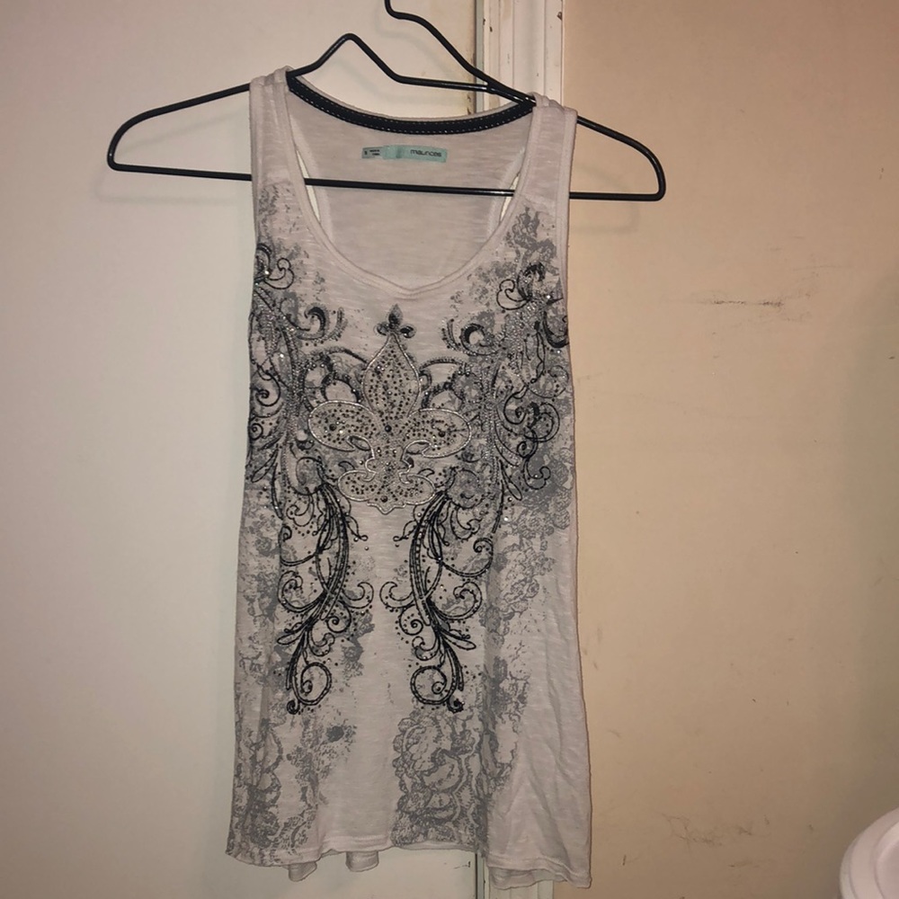 White tank top from Maurice’s. Beaded front. Size: S